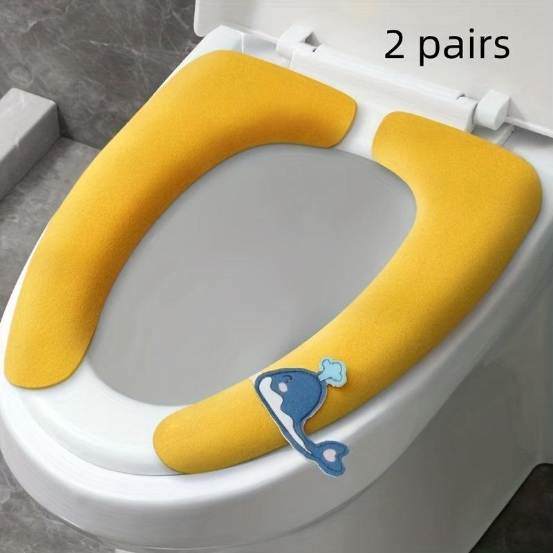 2Pairs Cartoon Animal Toilet Seat Cushions with Built-in Handles