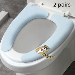 2Pairs Cartoon Animal Toilet Seat Cushions with Built-in Handles
