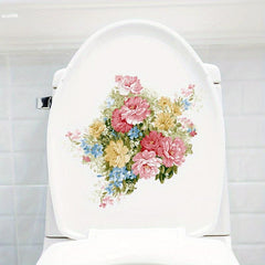 Plant Flower Pattern Toilet Lid Decal Wall Sticker Bathroom Decor