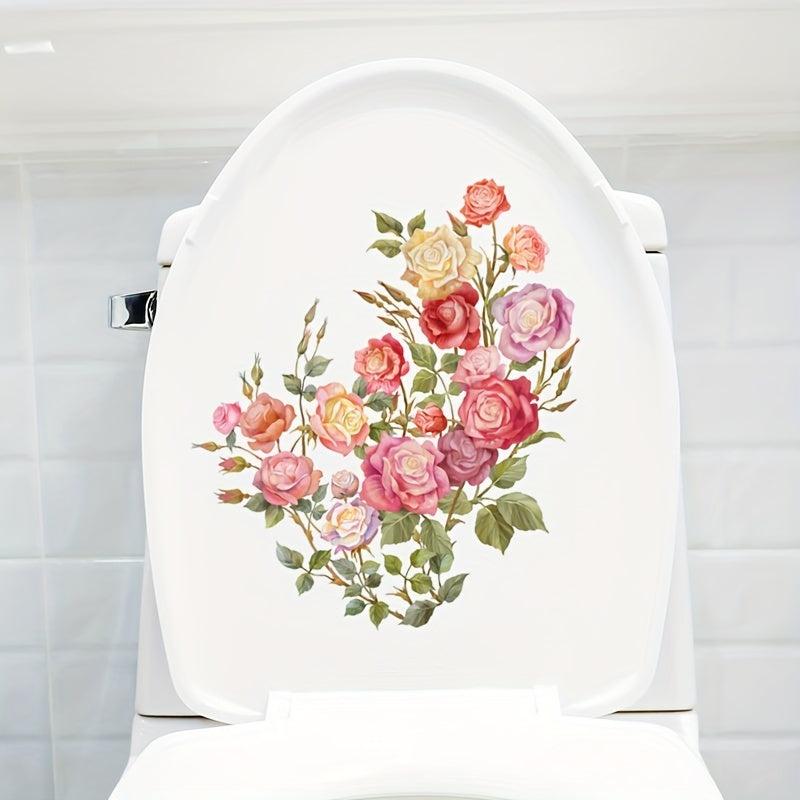 Plant Flower Pattern Toilet Lid Decal Wall Sticker Bathroom Decor