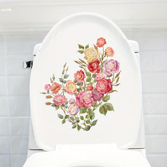 Plant Flower Pattern Toilet Lid Decal Wall Sticker Bathroom Decor