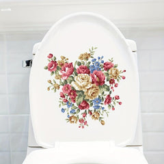 Plant Flower Pattern Toilet Lid Decal Wall Sticker Bathroom Decor