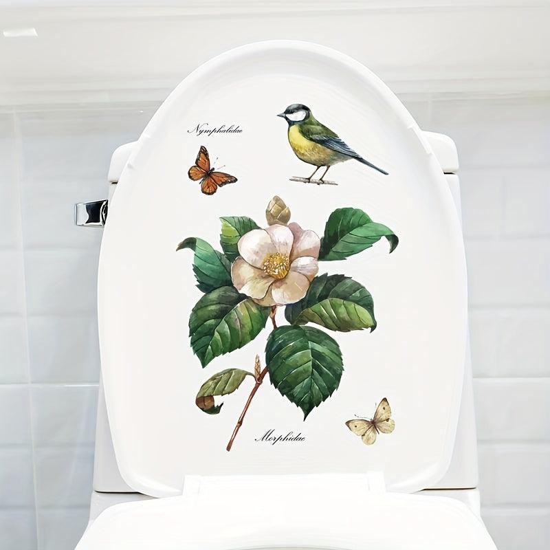 Plant Flower Pattern Toilet Lid Decal Wall Sticker Bathroom Decor