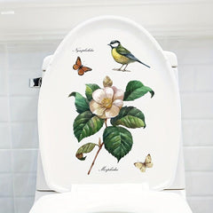 Plant Flower Pattern Toilet Lid Decal Wall Sticker Bathroom Decor