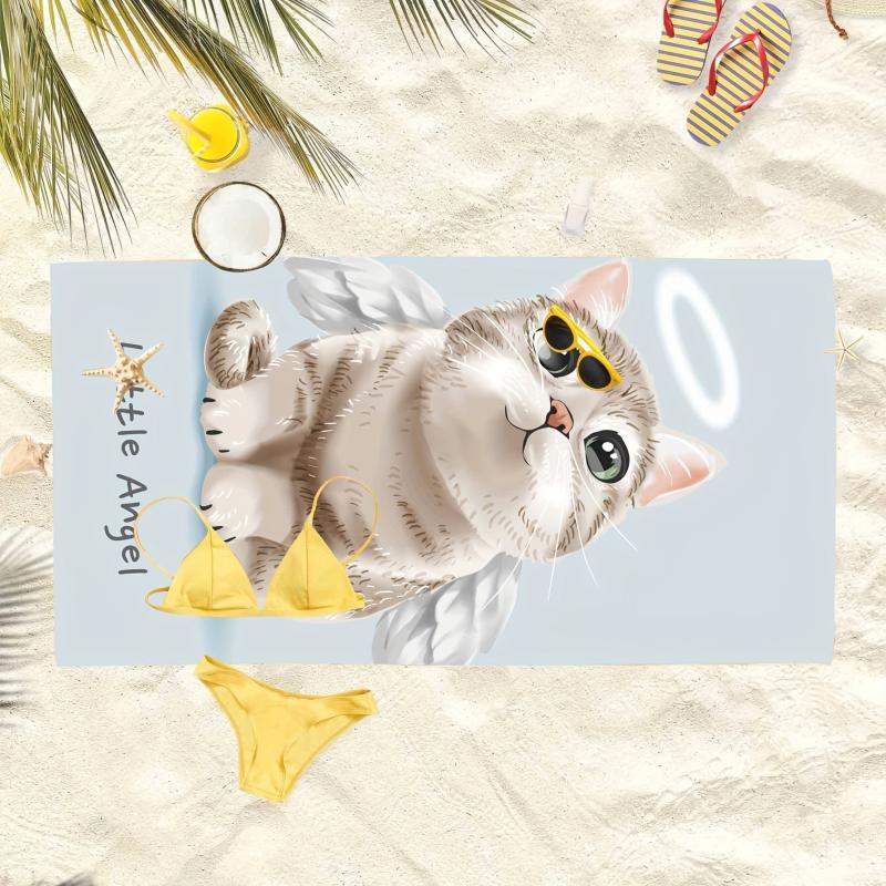 Soft & Absorbent Cat Pattern Beach Towel for Summer Fun