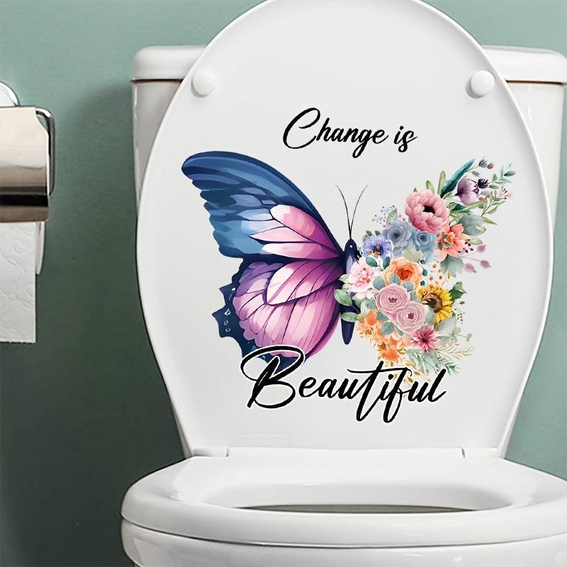 1pc Purple Butterfly Toilet Sticker Self-Adhesive Bathroom Decoration Tool
