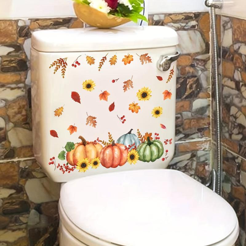 Autumn Maple Leaf Pumpkin Pine Toilet Sticker Bathroom Decor