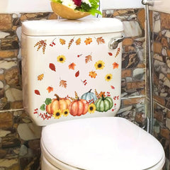 Autumn Maple Leaf Pumpkin Pine Toilet Sticker Bathroom Decor