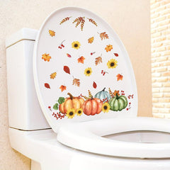 Autumn Maple Leaf Pumpkin Pine Toilet Sticker Bathroom Decor