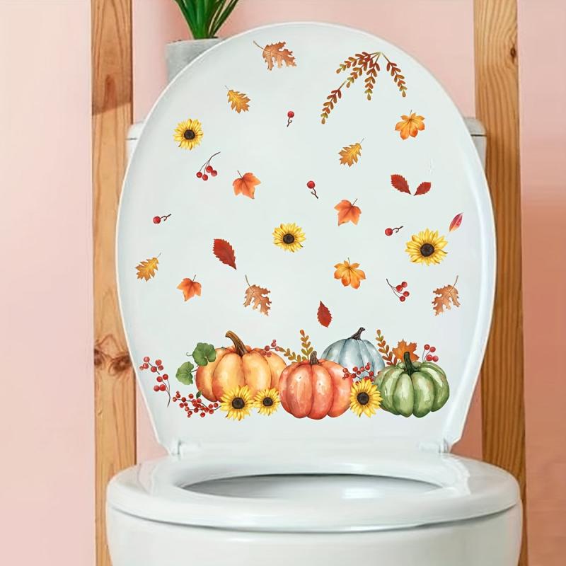 Autumn Maple Leaf Pumpkin Pine Toilet Sticker Bathroom Decor
