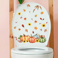 Autumn Maple Leaf Pumpkin Pine Toilet Sticker Bathroom Decor