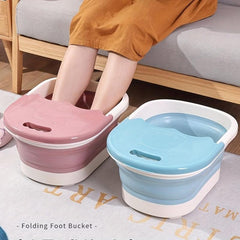 Foldable Foot Soaking Bucket with Lid and Roller - Portable Foot Wash Basin