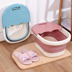 Foldable Foot Soaking Bucket with Lid and Roller - Portable Foot Wash Basin