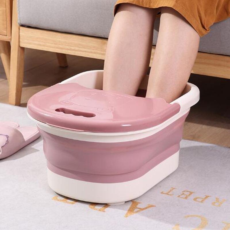 Foldable Foot Soaking Bucket with Lid and Roller - Portable Foot Wash Basin