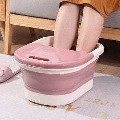 Foldable Foot Soaking Bucket with Lid and Roller - Portable Foot Wash Basin