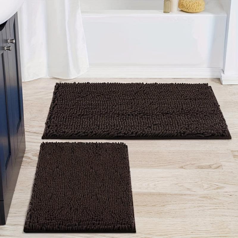 Chenille Floor Mat Set Solid Bath Rug Non-slip 32x20in & 24 Machine Washable