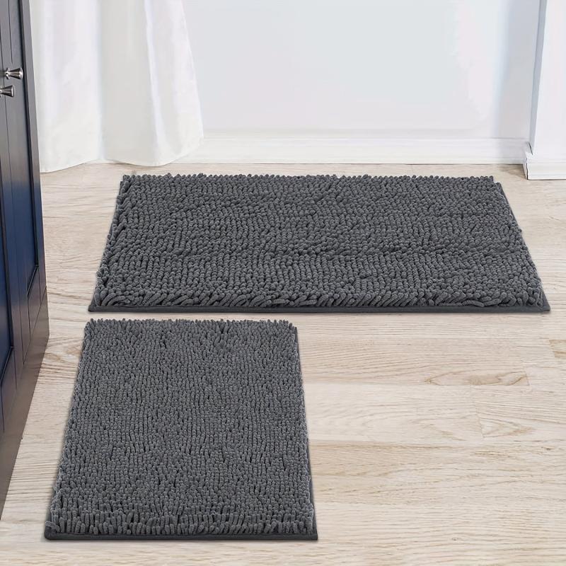 Chenille Floor Mat Set Solid Bath Rug Non-slip 32x20in & 24 Machine Washable