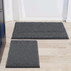Chenille Floor Mat Set Solid Bath Rug Non-slip 32x20in & 24 Machine Washable