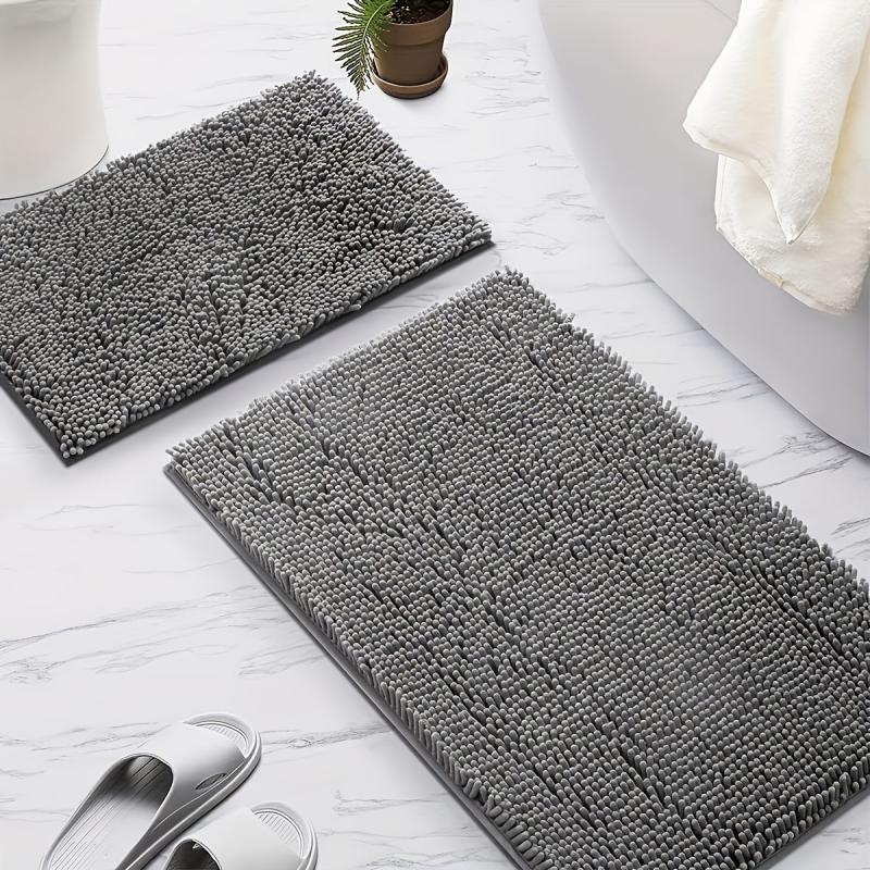 Chenille Floor Mat Set Solid Bath Rug Non-slip 32x20in & 24 Machine Washable
