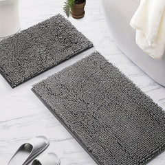 Chenille Floor Mat Set Solid Bath Rug Non-slip 32x20in & 24 Machine Washable