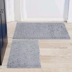 Chenille Floor Mat Set Solid Bath Rug Non-slip 32x20in & 24 Machine Washable