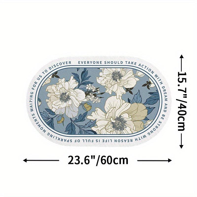 Ellipse Bath Mat Water Absorbent Non Slip Bathroom Mat Flower Pattern