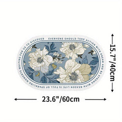 Ellipse Bath Mat Water Absorbent Non Slip Bathroom Mat Flower Pattern