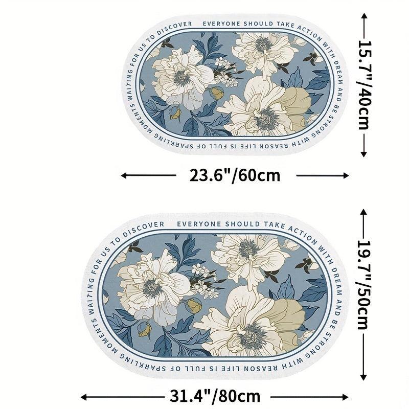 Ellipse Bath Mat Water Absorbent Non Slip Bathroom Mat Flower Pattern