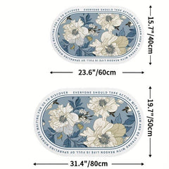 Ellipse Bath Mat Water Absorbent Non Slip Bathroom Mat Flower Pattern