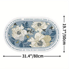 Ellipse Bath Mat Water Absorbent Non Slip Bathroom Mat Flower Pattern