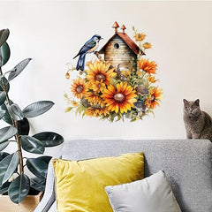 1pc Big Chrysanthemum With Bird Toilet Decal Self-adhesive Paper