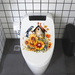1pc Big Chrysanthemum With Bird Toilet Decal Self-adhesive Paper