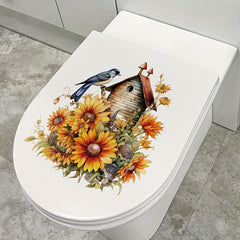 1pc Big Chrysanthemum With Bird Toilet Decal Self-adhesive Paper