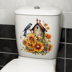 1pc Big Chrysanthemum With Bird Toilet Decal Self-adhesive Paper
