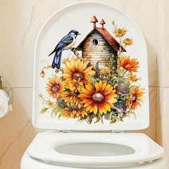 1pc Big Chrysanthemum With Bird Toilet Decal Self-adhesive Paper