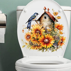 1pc Big Chrysanthemum With Bird Toilet Decal Self-adhesive Paper