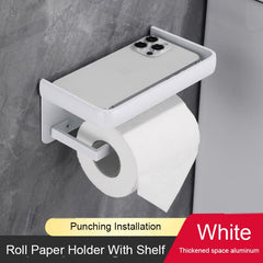 Toilet Roll Paper Holder With Shelf Aluminum Bathroom Tissue Storage Rack