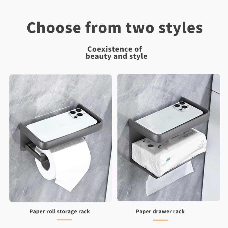 Toilet Roll Paper Holder With Shelf Aluminum Bathroom Tissue Storage Rack