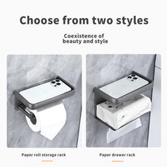 Toilet Roll Paper Holder With Shelf Aluminum Bathroom Tissue Storage Rack