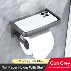 Toilet Roll Paper Holder With Shelf Aluminum Bathroom Tissue Storage Rack