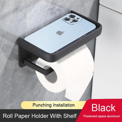 Toilet Roll Paper Holder With Shelf Aluminum Bathroom Tissue Storage Rack