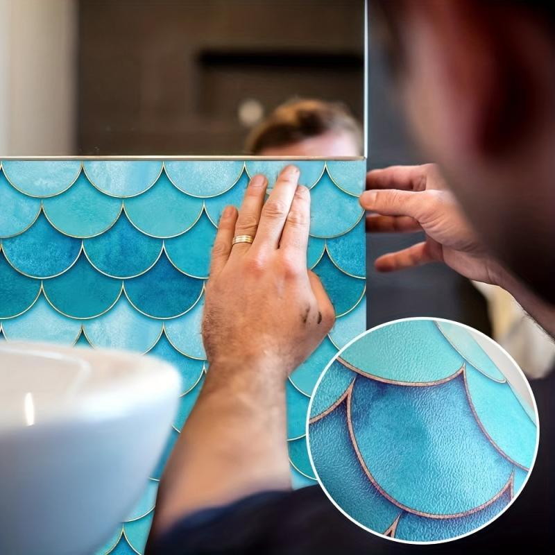 3D Fish Scale Adhesive Wall Sticker for Living Room Bathroom