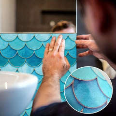 3D Fish Scale Adhesive Wall Sticker for Living Room Bathroom