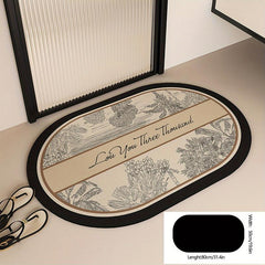 Vintage Leaf Pattern Floor Mat Soft Non-Slip Bath Rug Oval Shaped