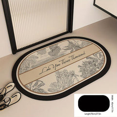 Vintage Leaf Pattern Floor Mat Soft Non-Slip Bath Rug Oval Shaped