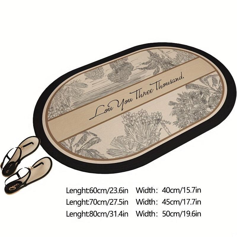 Vintage Leaf Pattern Floor Mat Soft Non-Slip Bath Rug Oval Shaped