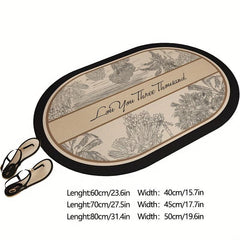Vintage Leaf Pattern Floor Mat Soft Non-Slip Bath Rug Oval Shaped
