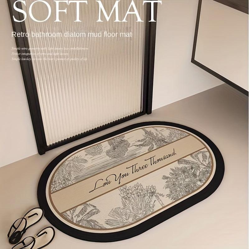 Vintage Leaf Pattern Floor Mat Soft Non-Slip Bath Rug Oval Shaped