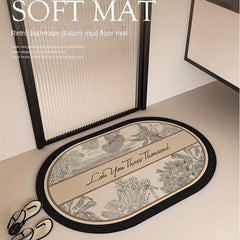 Vintage Leaf Pattern Floor Mat Soft Non-Slip Bath Rug Oval Shaped
