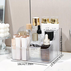 3 Compartment Clear Makeup Storage Box for Bathroom & Desktop Organization